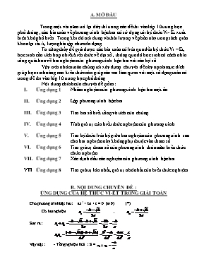 Chuyên đề Ứng dụng của hệ thức Vi-Ét trong giải toán